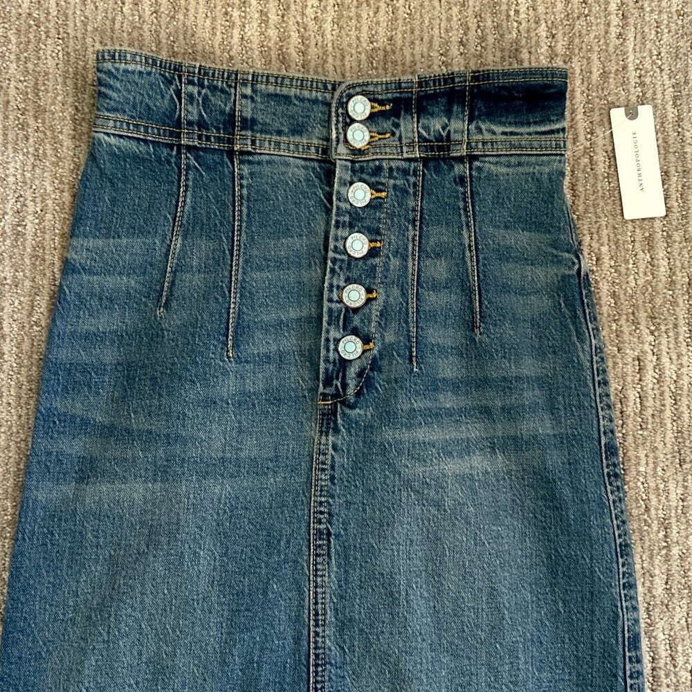High-Rise Dark Blue Denim Midi Skirt - Unbranded - Picture 3 of 9